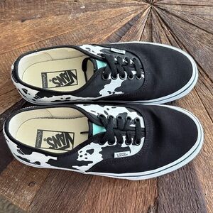Vans Customs Black & White Cow Print Lace Up Low Top Sneakers